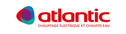 Logo Atlantic : Chauffage Électrique et Chauffe-Eau Logo Atlantic, un symbole abstrait coloré rouge/bleu/violet, avec le texte "atlantic" rouge et "CHAUFFAGE ÉLECTRIQUE ET CHAUFFE-EAU" en dessous.