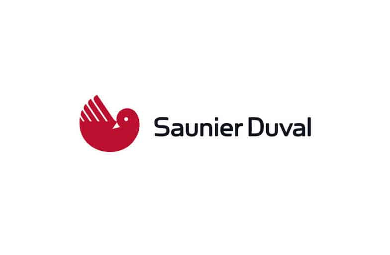 Logo Saunier Duval : Chauffage et Eau Chaude Sanitaire Logo de Saunier Duval : un oiseau stylisé rouge à côté du nom de la marque en noir sur fond blanc.